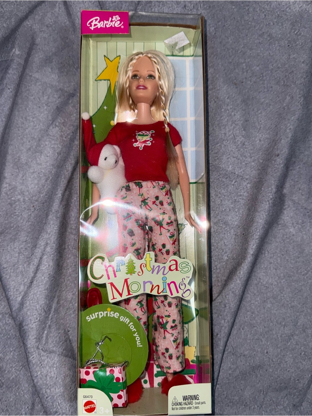 2004 Barbie Red Top with Pink Holiday Print Pajama Set